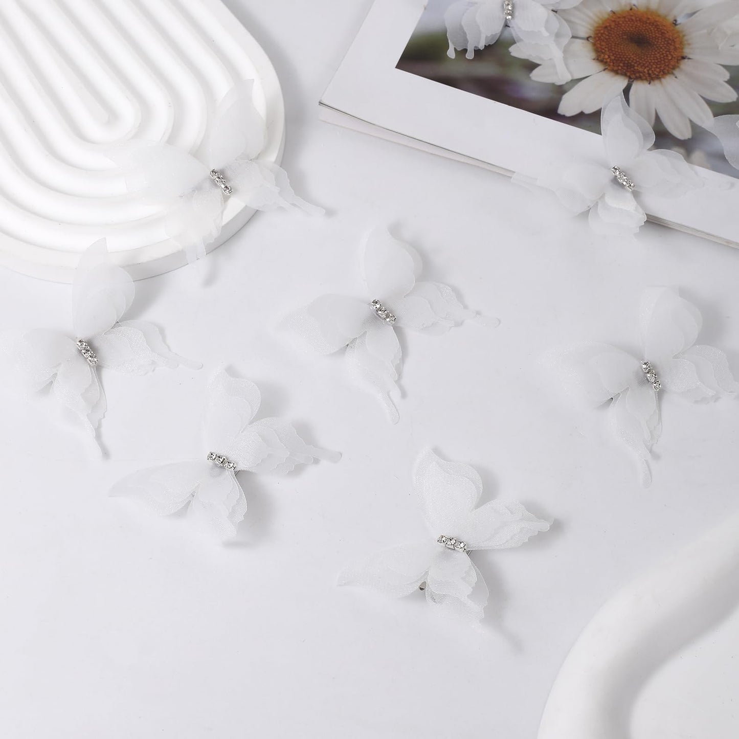 SUQ I OME 12pcs of White Butterfly Decorations for Curtains draperys,Bedroom Living Room Girl's Rooms