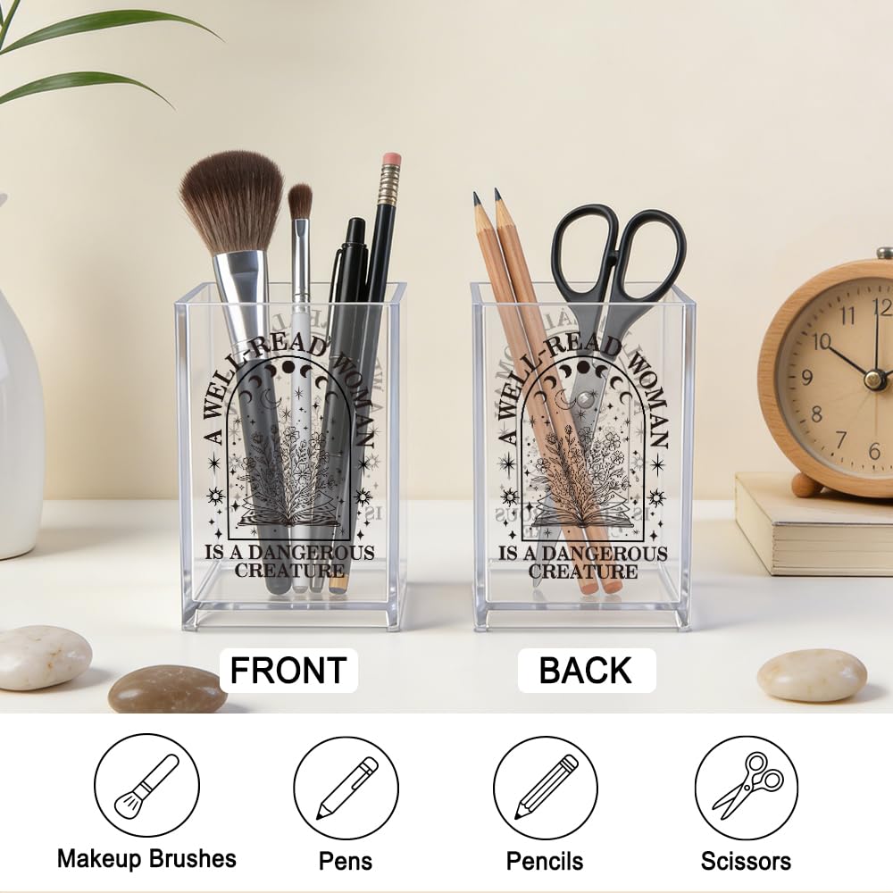 Xipromi A Well Read Woman Is A Dangerous Creature Cosmetic Organizer Pencil Pen Holder, Bookmark Organizer Desk Accessories for Book Lover, Librarian Gifts for Women, Feminist Literary Office Gifts