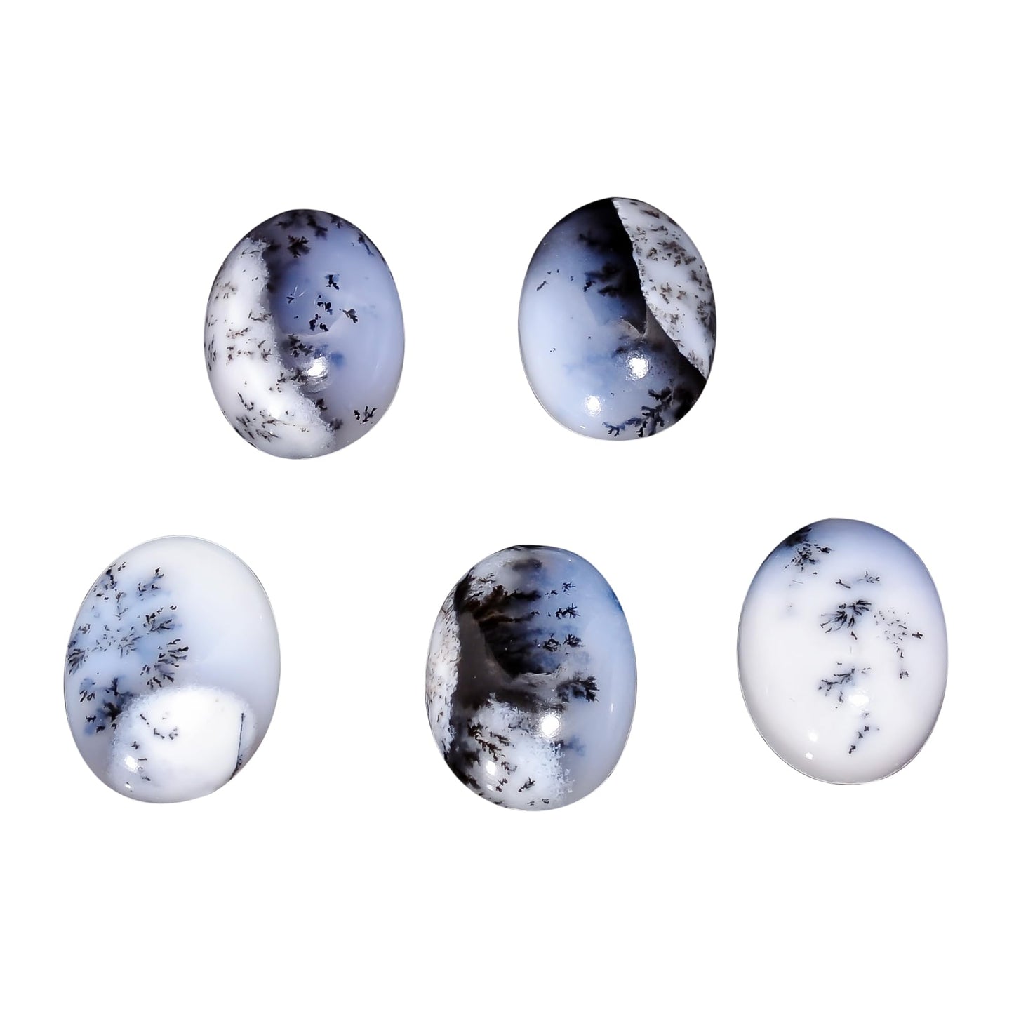 5 PCS, 10x8 mm, AURA GEMS Natural Dendrite Opal, Cabochon, Oval Shape, Jewelry Making Stone Supply, Chakra Energy Healing Gemstone, Real Crystal, Birthstone, Wholesale deal