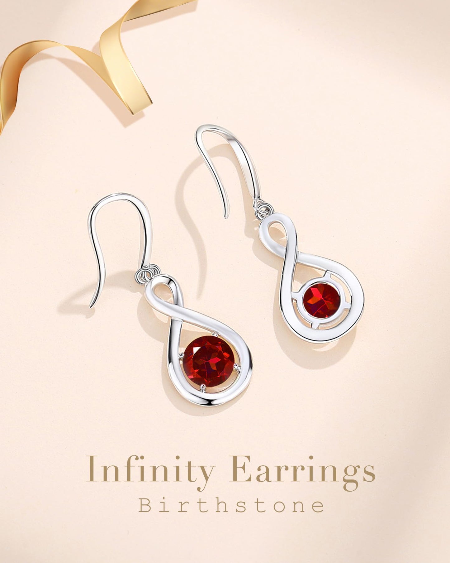 FANCIME Garnet Dangle Drop Earrings 925 Sterling Silver Dainty Infinity Red Gemstone Earring January Birthstone Fine Jewelry Birthday Mothers Day Gifts for Wife Her Women