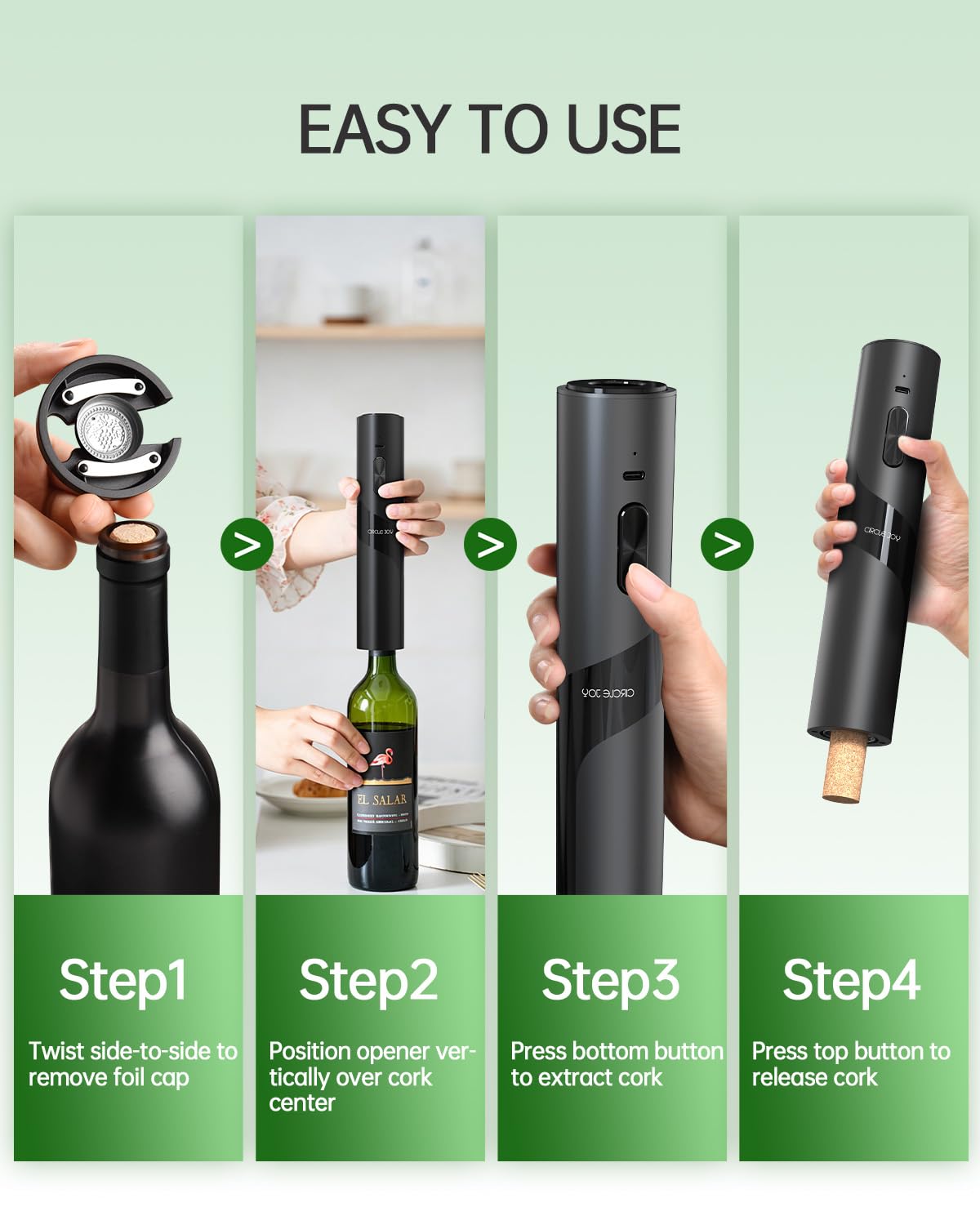 CIRCLE JOY Rechargeable Wine Opener Electric Wine Bottle Opener 7-in-1 Wine Gift Set with Electric Vacuum Pump, Charging Station, Foil Cutter, Wine Aerator Pourer and 2 Wine Stoppers