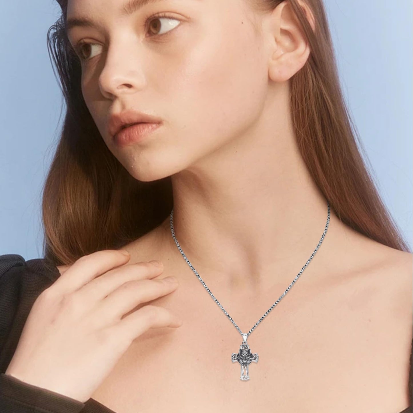 YEESIA Cross Necklace for Men 925 Sterling Silver Wolf Necklace Pendant Christian Protect Jewelry Wolf Gifts for Men Husband