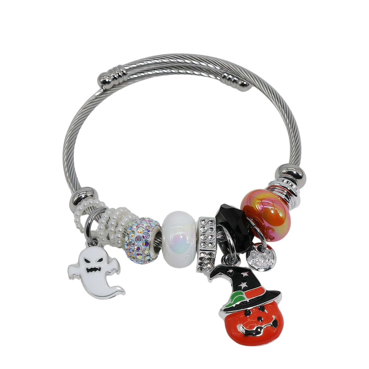 Silver Women Bracelets - Adjustable Charm Bracelets for Women Birthday Gifts Favors Titanium Steel Bracelet Bundle Jewelry Kit (I: Pumpkin - Ghost)