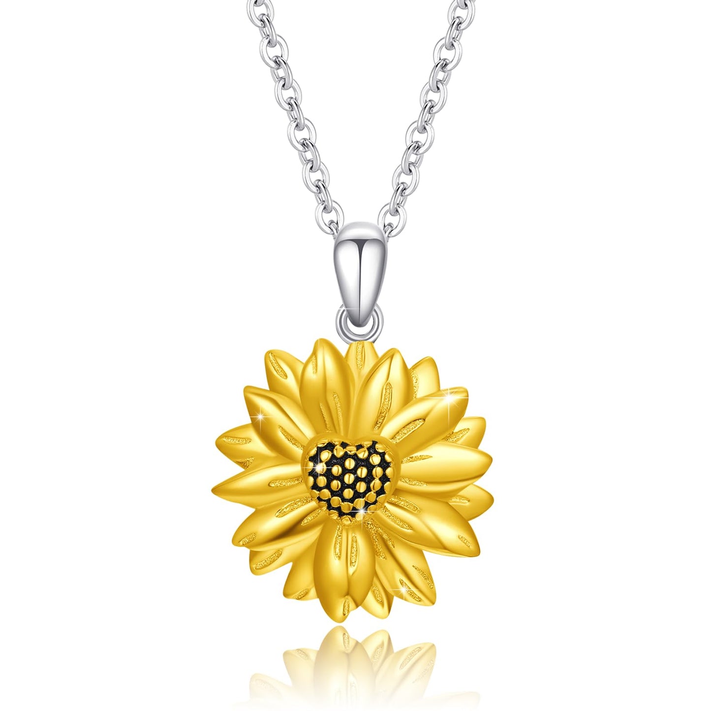 Silikepa Sunflower Necklace for Women 925 Sterling Silver Gold Sunflower Pendant Necklace You Are My Sunshine Pendant Flower Jewelry Gift for Women