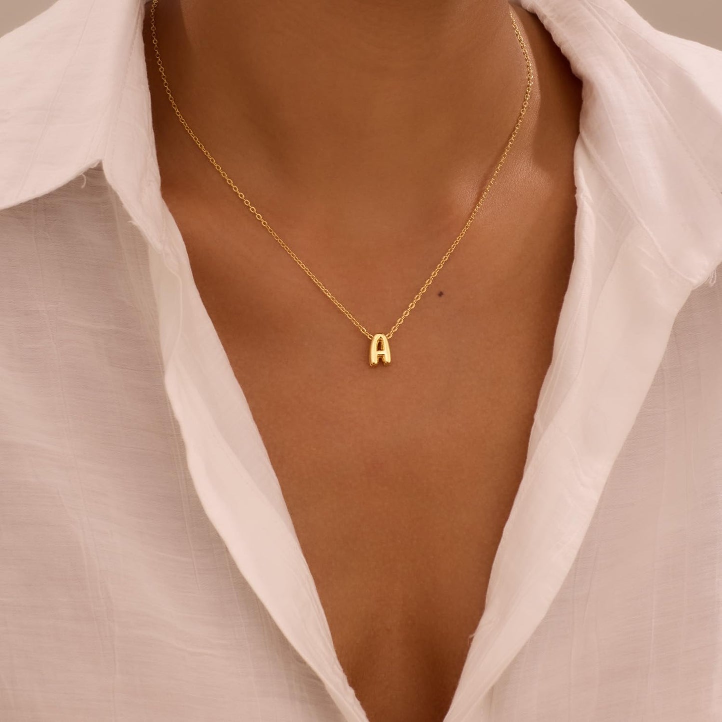 CUEZIY 14K Gold Plated Bubble Letter Necklace Initial Necklaces for Women Dainty Personalized Charm Pendant Name Necklace Cute Non Tarnish Fashion Accessories Teen Gift Trendy Stuff Jewelry Gifts