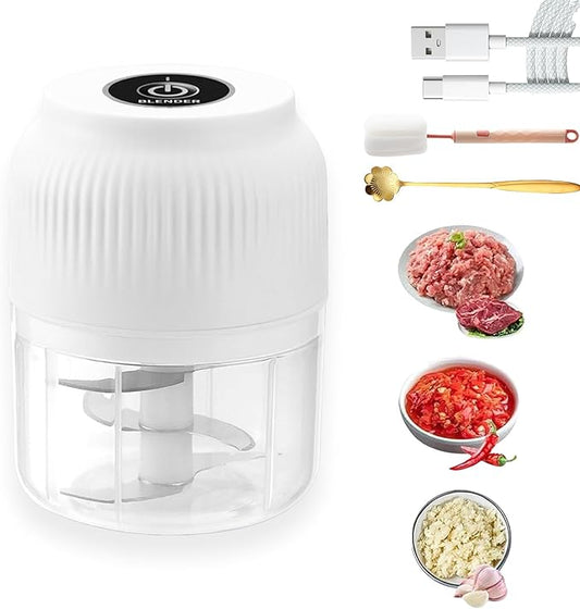 Electric Garlic Chopper, Mini Portable Veggie Chopper, Electric Onion Grinder with 6 Sharp Blade, Mini Food Processor with Container for Mashing Onion, Garlic, Chili, Ginger (1PC*White)