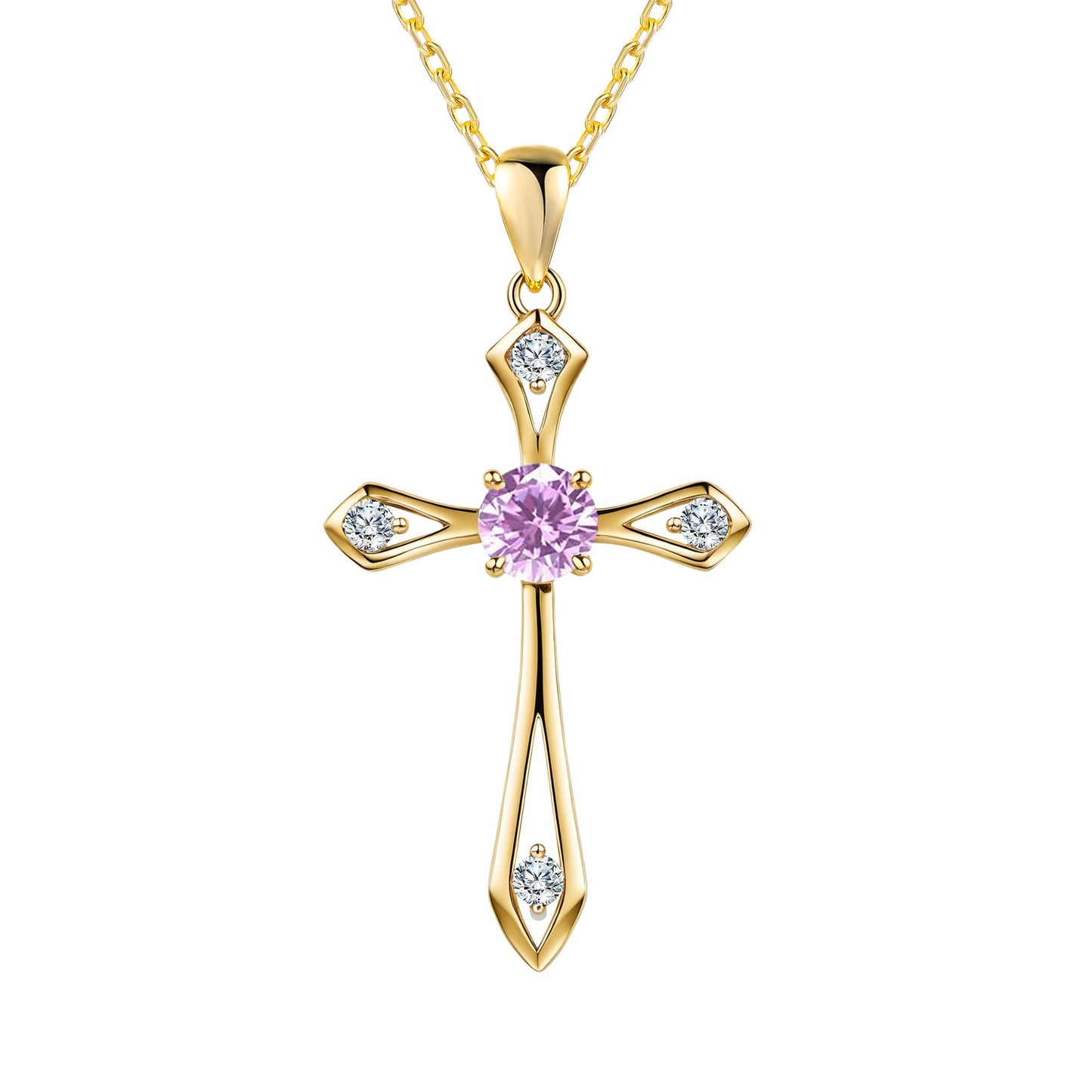 14K Gold Plated Solid Cross Necklace for Women,925 Sterling Silver Ladies Faith Cross Birthstone Pendant Christian Religious Confirmation Baptism Everyday Fine Jewelry Anniversary Birthday Gifts for Her