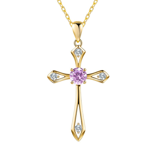14K Gold Plated Solid Cross Necklace for Women,925 Sterling Silver Ladies Faith Cross Birthstone Pendant Christian Religious Confirmation Baptism Everyday Fine Jewelry Anniversary Birthday Gifts for Her