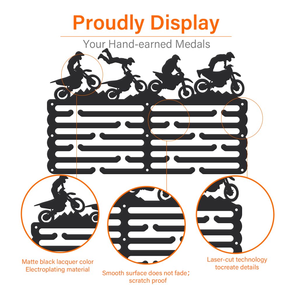 SUPERDANT Motocross Medal Hanger Motorbike Medal Holder Personalised Medals Rack Wall Mount Medals Hanging 6 Rows 24 Hangers Non-Slip Hooks for Motorcyclist Sports Gift