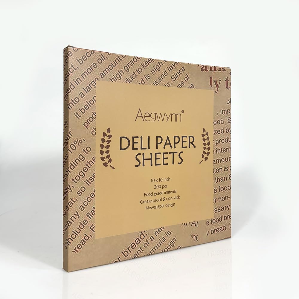 Aegwynn Deli Paper Sheets, Wax Coated, Food Safe, Grease-Proof, 10x10 Inch, 200 Count, Kraft Paper for Food Service, Sandwich Wrapping