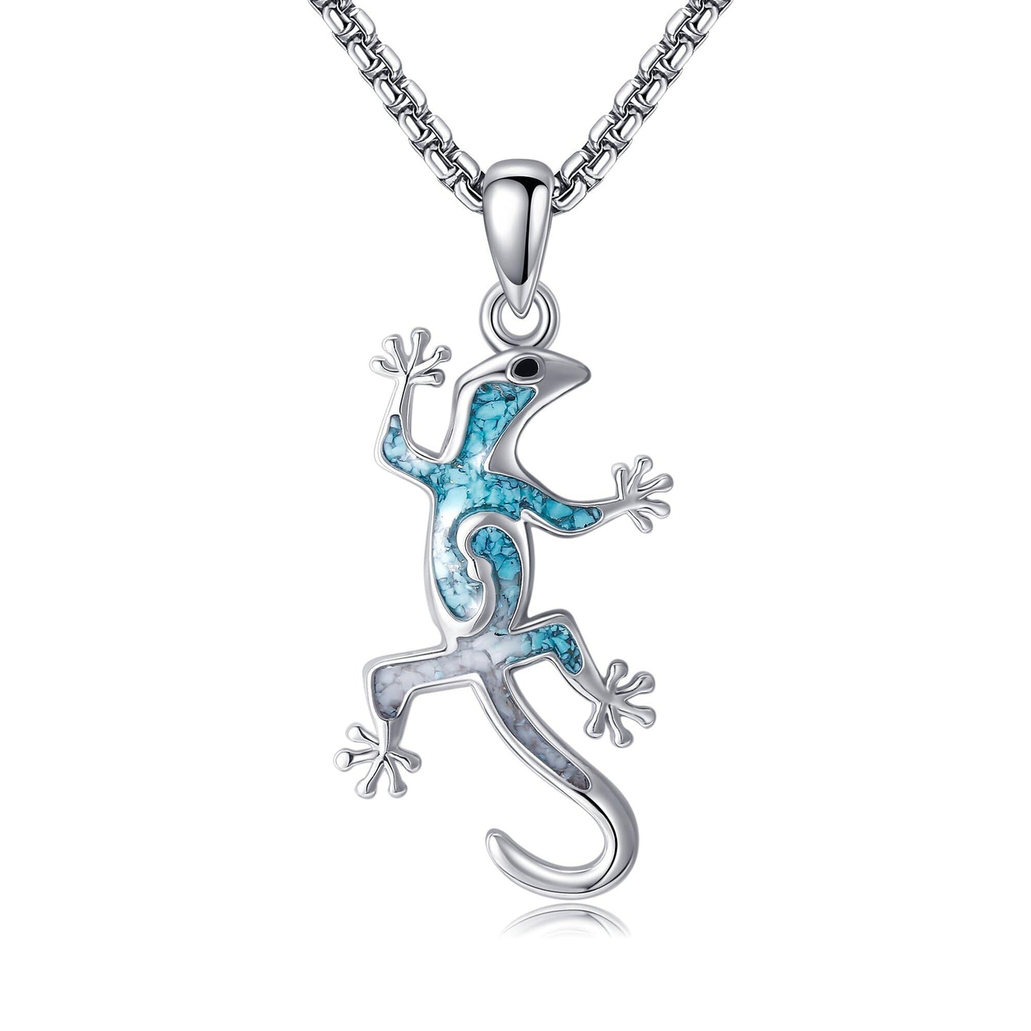 HKPATOP Gecko Necklace 925 Sterling Silver Turquoise Gecko Pendant Necklace Lizard Jewelry Gifts for Women Men