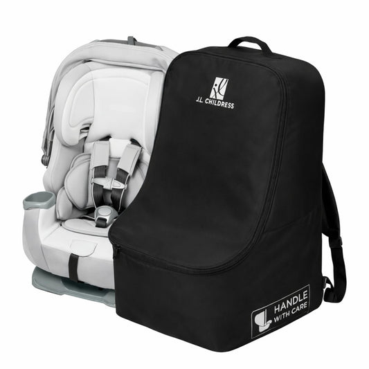 J.L. Childress Padded Backpack Car Seat Bag - Car Seat Travel Bag for Airplane, Fits Most Baby & Infant Carriers & Bootsters, Accessories for Gate or Baggage Check, AirTag Compatible - Deluxe, Black
