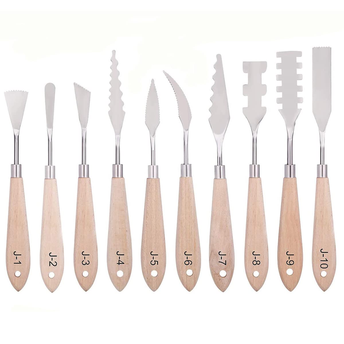 Paint Knife Set - 10pcs Stainless Steel Spatula Palette Knife Painting Tools Metal Knives Wood Handle with Different Shapes and Sizes for Oil Painting, Acrylic Mixing