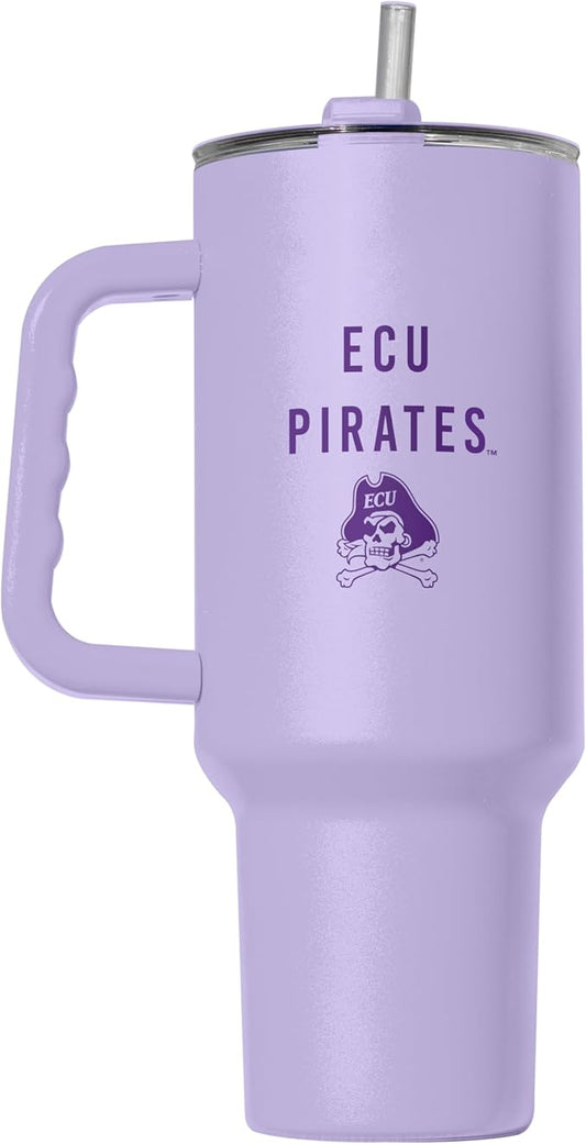 Logo Brands NCAA East Carolina Pirates Lavender 40 oz Tumbler with Handle - Stylish Everyday Use Powder Coated-Stainless Steel with Straw- Keeps Cold For Hours