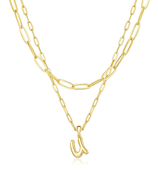 adoyi Gold Heart Initial Necklaces for Women Hers Dainty 14K Gold Plated Layered Letter U Pendant Necklace Stack Jewelry Birthday Valentines Gifts for Women Mom Wife