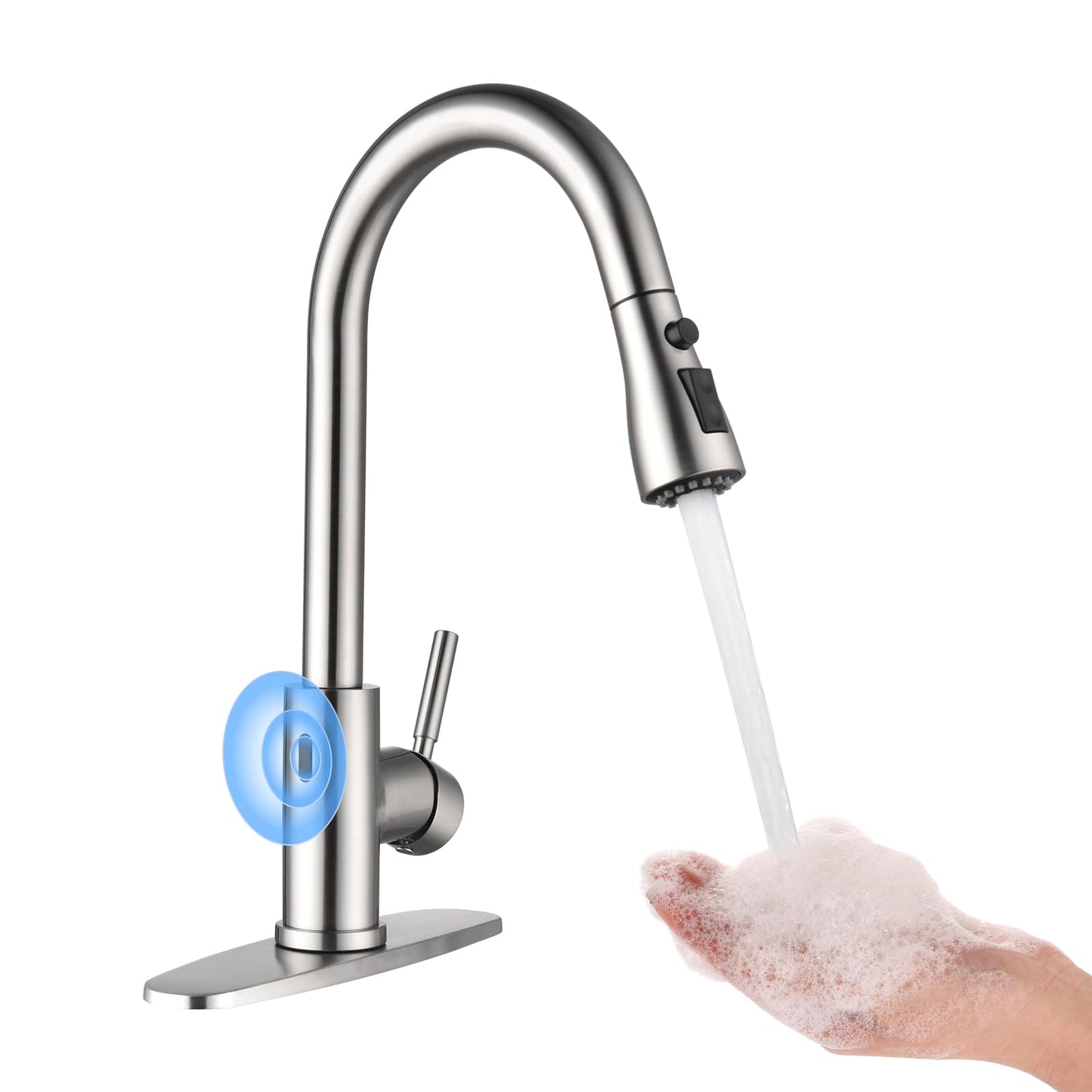 Arofa Touchless Bathroom Faucets, Kitchen Faucet with Pull Down Sprayer, Single Handle Smart Motion Sensor Kitchen Sink Faucet, Stainless Steel Faucet for Kitchen Sink, Brushed Nickel