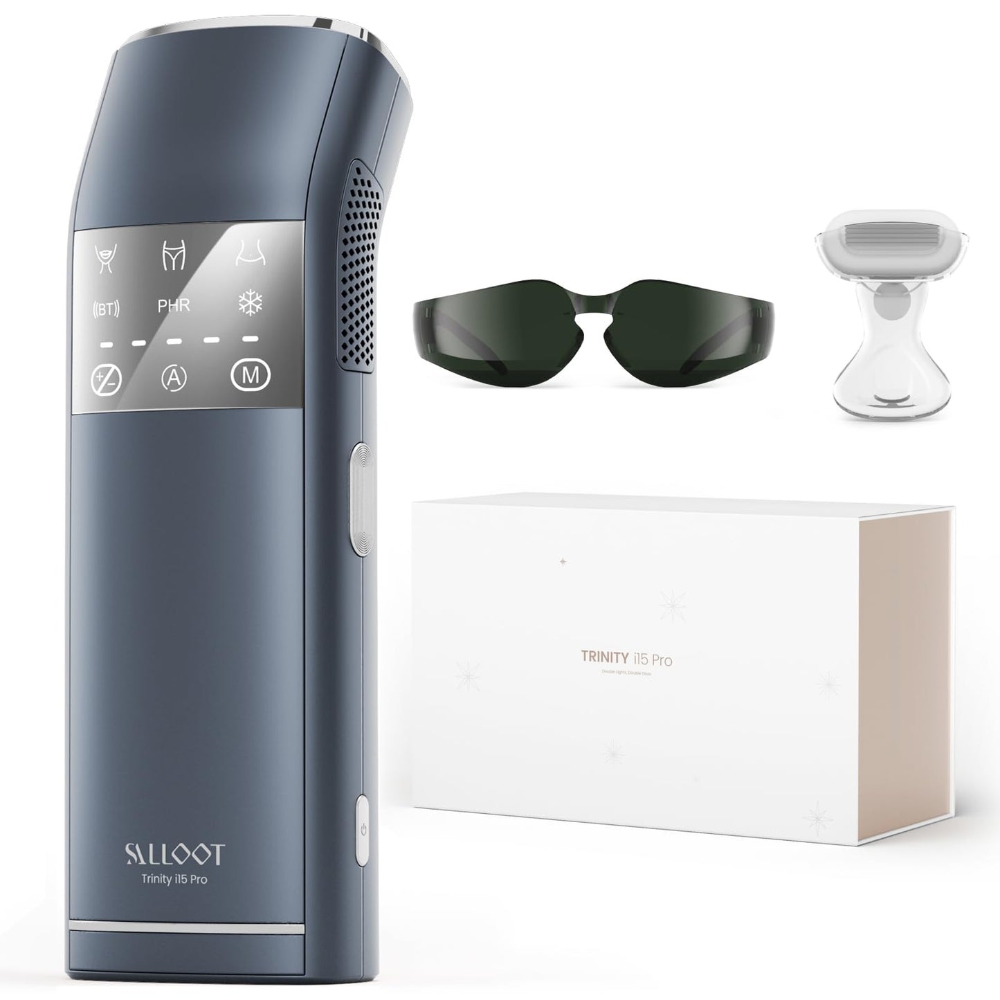 Dual Lights 100W, 4-Pulse IPL Laser Hair Removal, Comfort 16.6 cm² Sapphire Ice-Cooling 35°F, PHR Mode for Stubborn Hair, Effective, Hair Removal Device for Women and Men (Blue Grey)