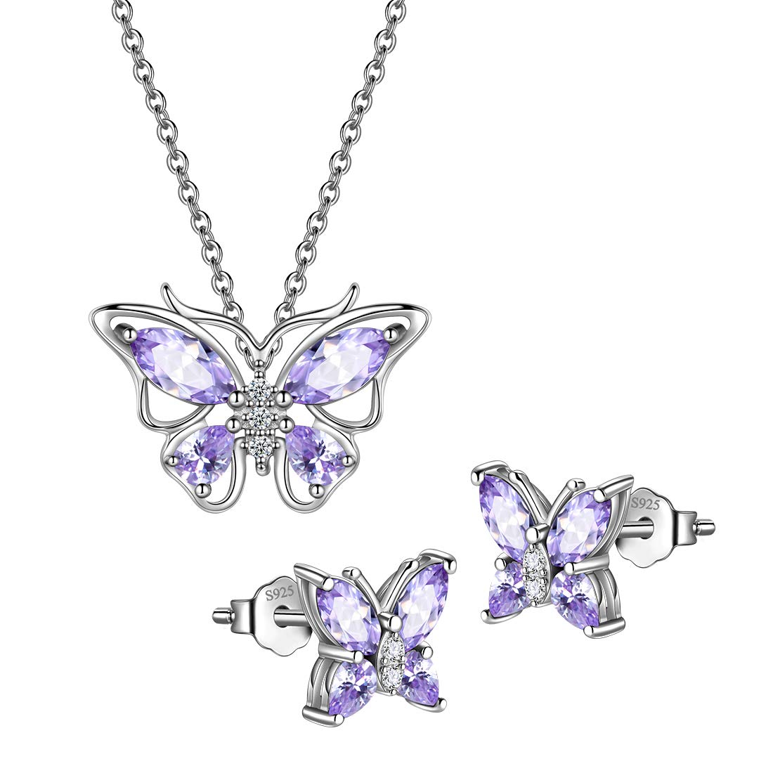 Hipunk Butterfly Blue Jewelry Sets Birthstone Women 925 Sterling Silver June-Alexandrite Birth Stone Animal Butterflies Jewelry Sets/Earring Set Crystal Birthday Jewelry SS0001U
