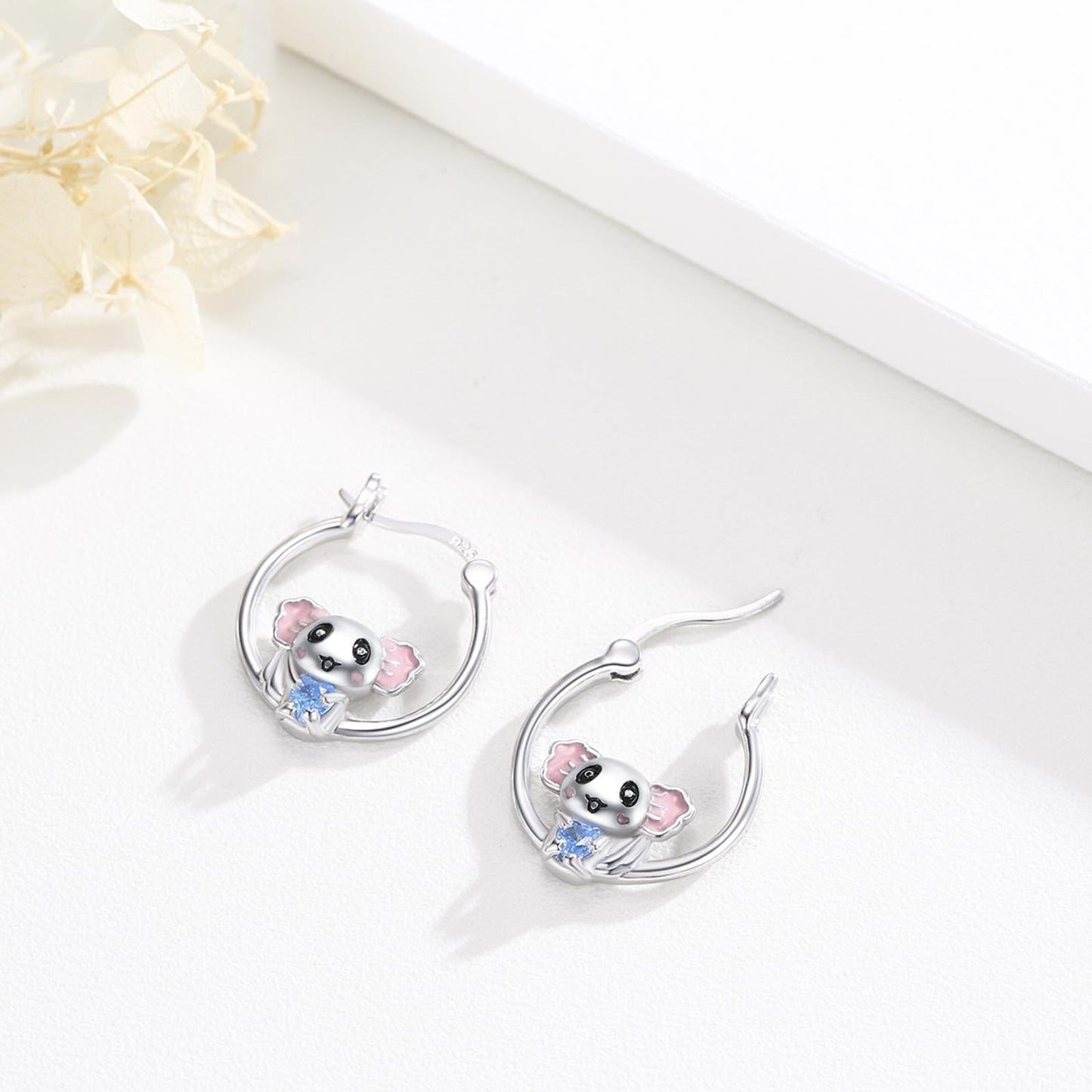 Axolotl Earrings 925 Sterling Silver Hypoallergenic Cute Sea Creature Hoop Earrings for Sensitive Ears Kawaii Jewelry Gifts for Women