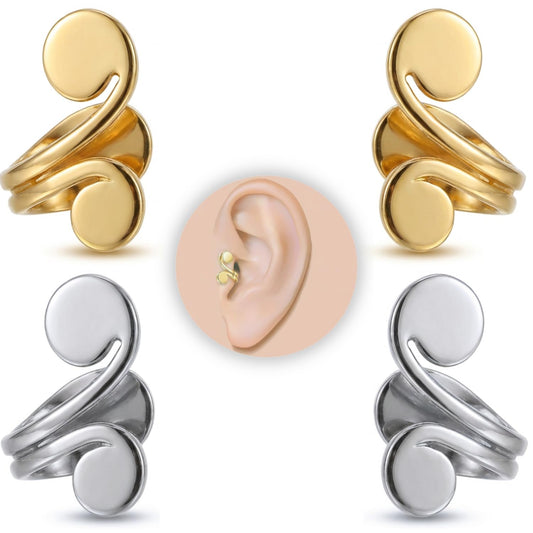15mm & 10mm Keloid Pressure Earring Set for Women and Men | Clip on Compression Earrings for Swelling | Acupressure Earrings for Her (Acupressure Gold & Silver)