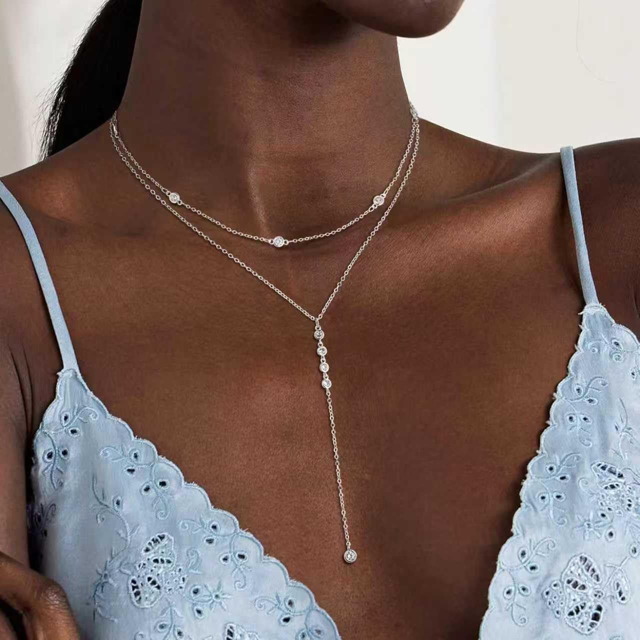Fglqfam Lariat Necklace for Women, Dainty Long Necklaces, 14k Gold/Silver Plated Y-Shaped Drop Chain Necklace, Simple Layered Necklaces, Trendy Jewelry Gifts