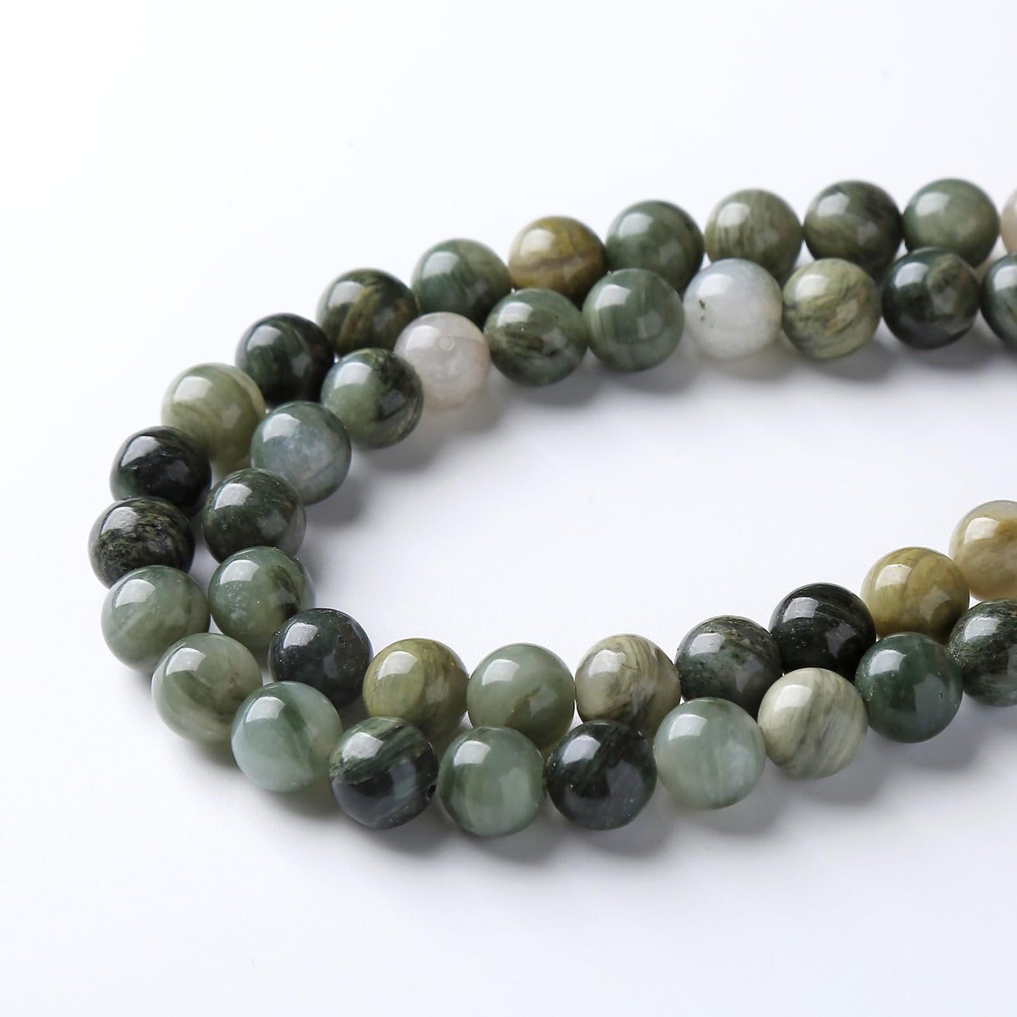 45pcs 8mm Natural Green Hair Quartz Stone Beads for Jewelry Making DIY Bracelet Necklace Accessories 15" Energy Healing Power Round Stone Beads(8mm, Green Hair Quartz)