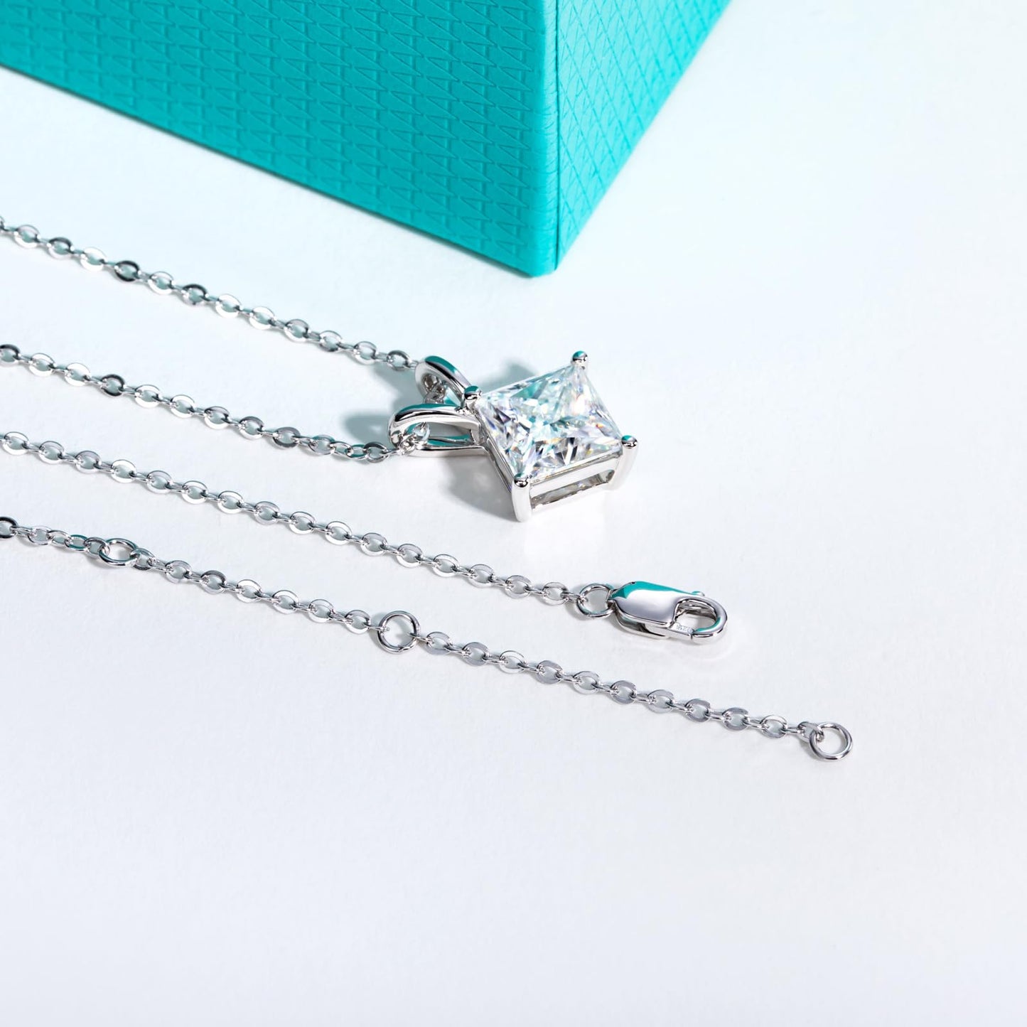 AnuClub Princess Cut Moissanite Pendant Necklace 2CT D Color VVS1 925 Sterling Silver Everyday Wear Necklace for Women Wife Her with Certificate, 40+2+3cm Adjustable Chain