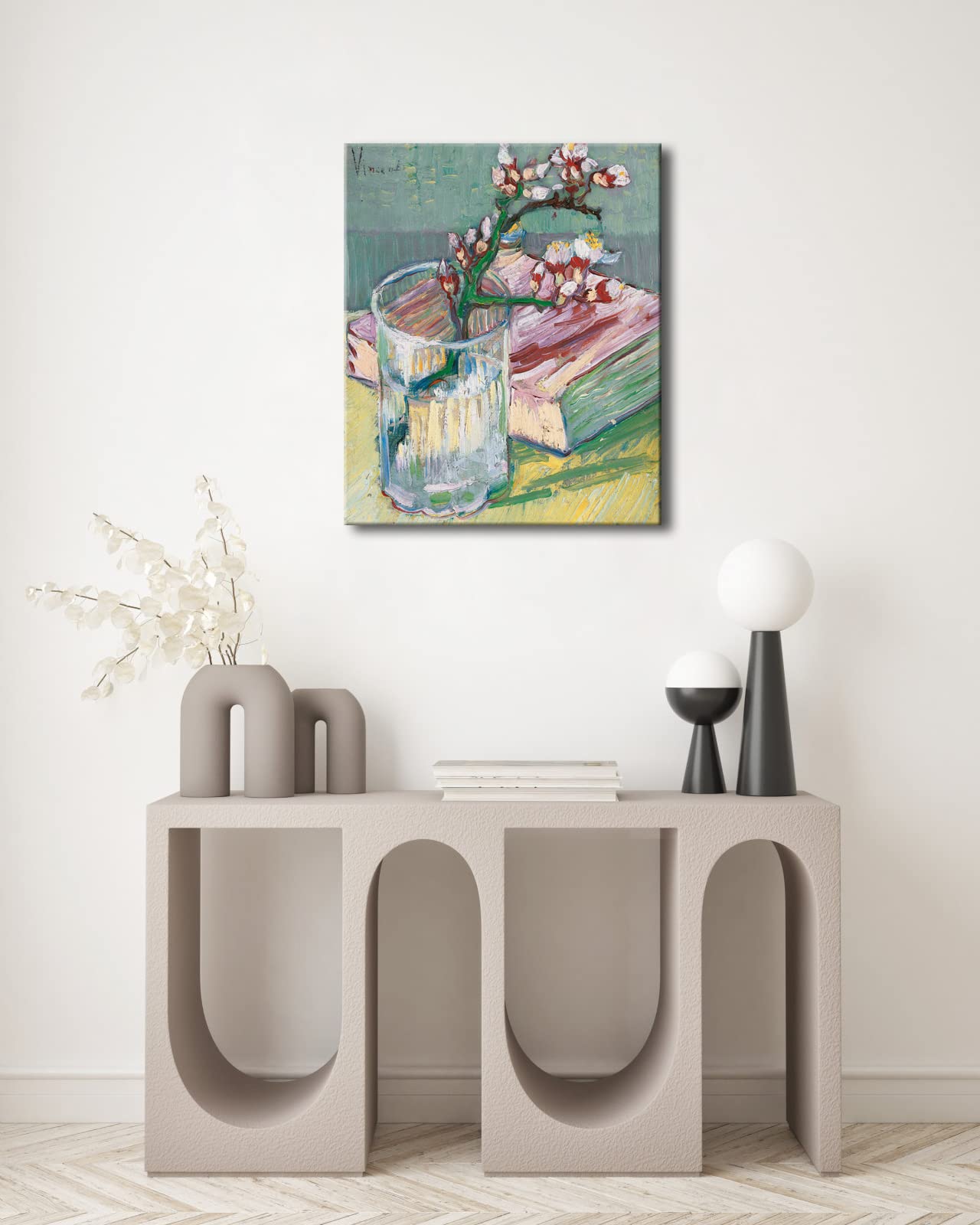 Wieco Art Canvas Wall Art Blossoming Almond Branch in a Glass with a Book by Vincent Van Gogh Large Canvas Prints for Living Room Decoration Post-impressionism Pictures Artwork