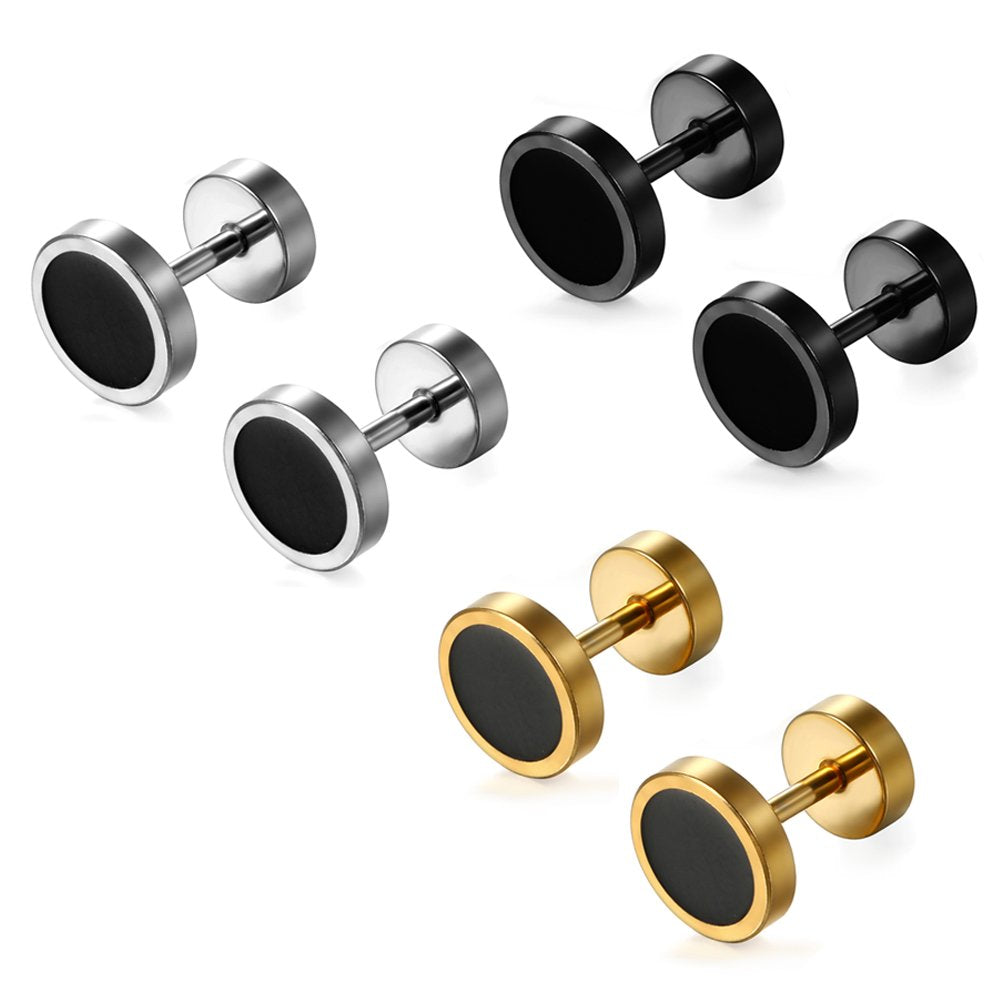 Aroncent Stud Earrings for Men Women Fake Gauge Fake Earrings Stainless Steel Earrings 8MM Rosegold