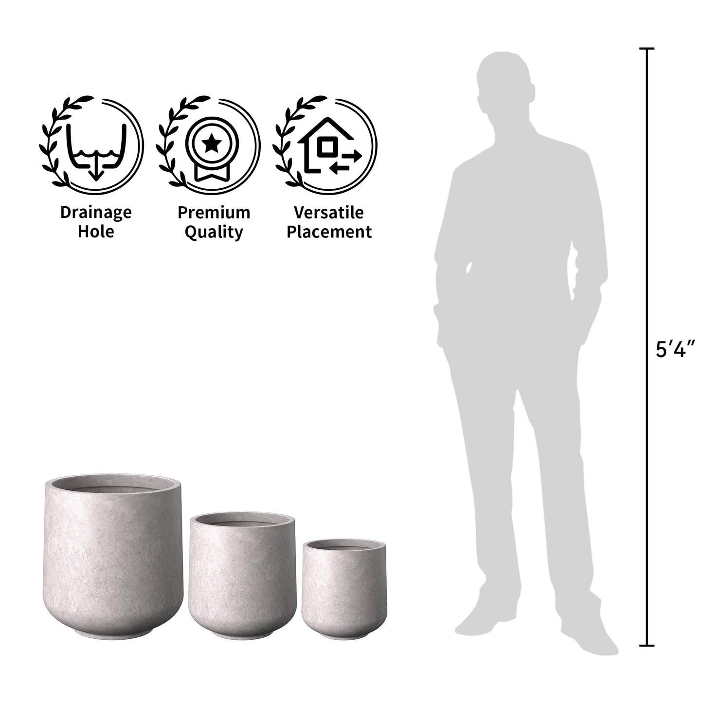 Kante 11.6" Dia Round Concrete Planter, Outdoor Indoor Large Plant Pots Containers with Drainage Hole and Rubber Plug for Home Garden Patio, Light Gray