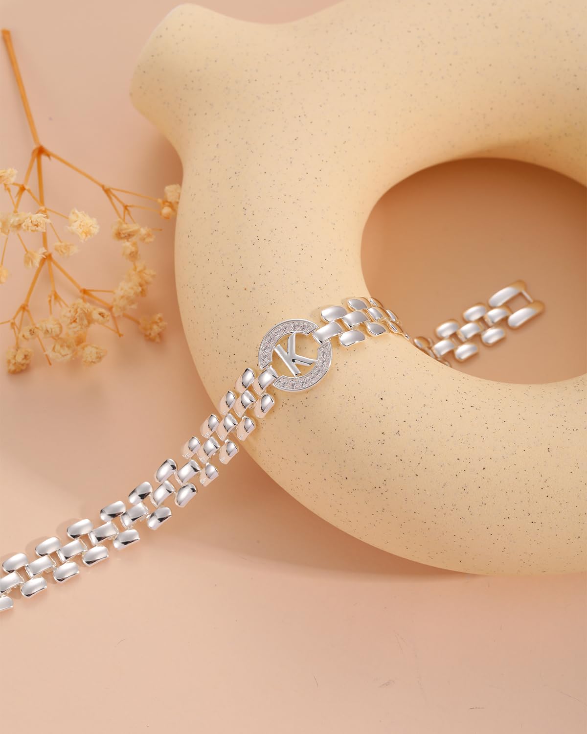 WEDDINEN Initial Bracelet,Silver Letter Bracelets for Women, Thick Bangle Wrist Gold Alphabet Bracelets for Women, Christmas Gifts for Women Jewelry Initial E Charm Chain
