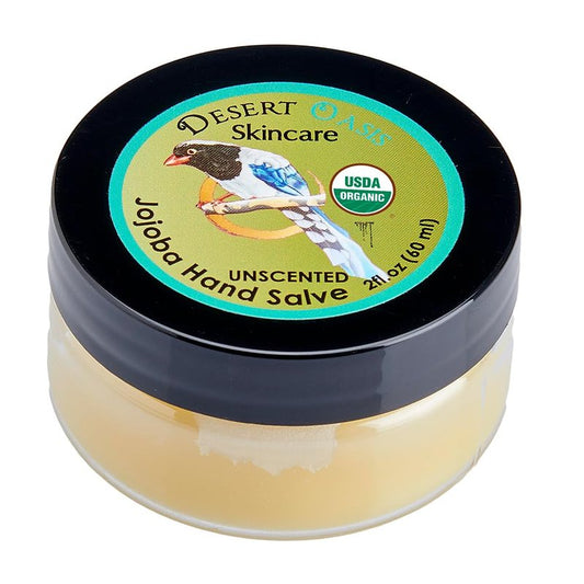 Desert Oasis Skincare | USDA Organic Unscented Hand Salve – Over 50% Jojoba Oil with Beeswax & Avocado Oil – Fragrance-Free Rich Conditioning Balm for Sensitive Skin, Dry Hands & Cuticles 2 oz (60g)