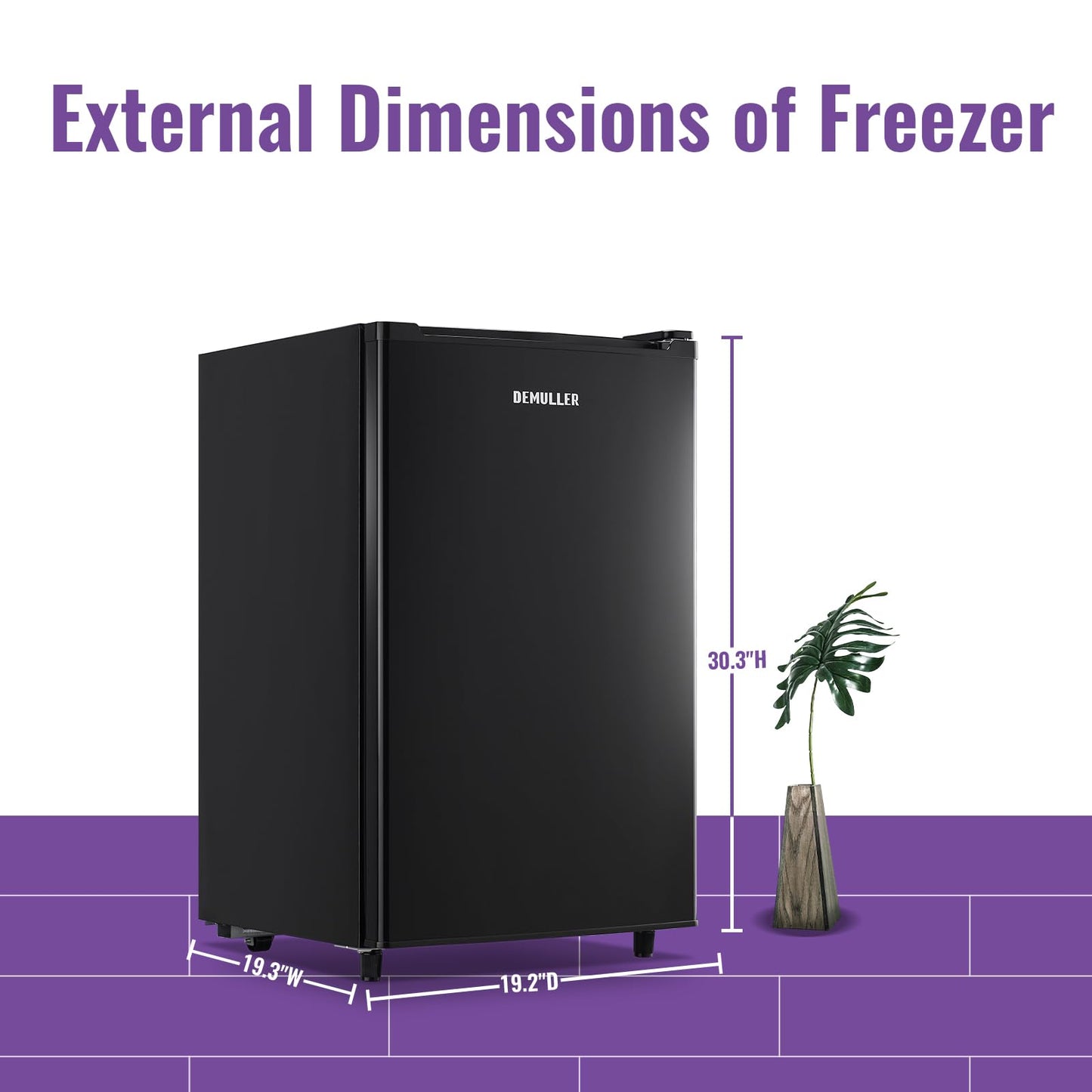 DEMULLER Mini Upright Freezer 3.2 Cubic Feet Front Door Freezer Compact Upright Freezer with 7-speed Temperature Control for Home Kitchen Office Apartment Black