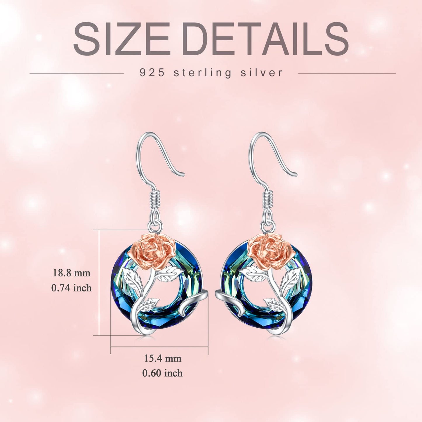 TOUPOP June Birth Flower Earrings Rose Flower Drop Dangle Earrings Blue Crystal Jewelry Birthday Mothers Day Gifts for Women Mom Her