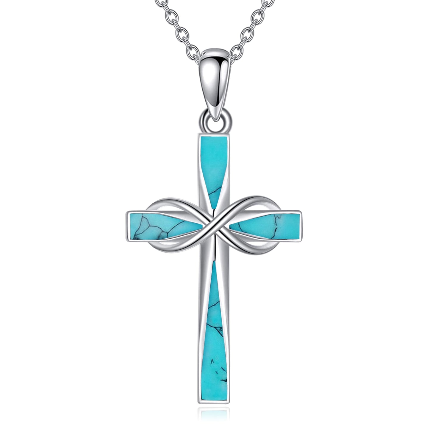 ONEFINITY Turquoise Cross Necklace 925 Sterling Silver Infinity Cross Pendant Necklace Western Jewelry Gifts for Women Men
