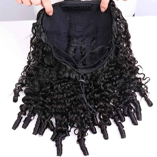 Half Wig Human Hair for Women 14 Inch Burmese Curly Glueless Clip-In Wigs 250% Density 3 IN 1 Half Wigs Flip Over Beginner Friendly Go Drawstring Wig No Glue No Sew Natural Color & Easy Install