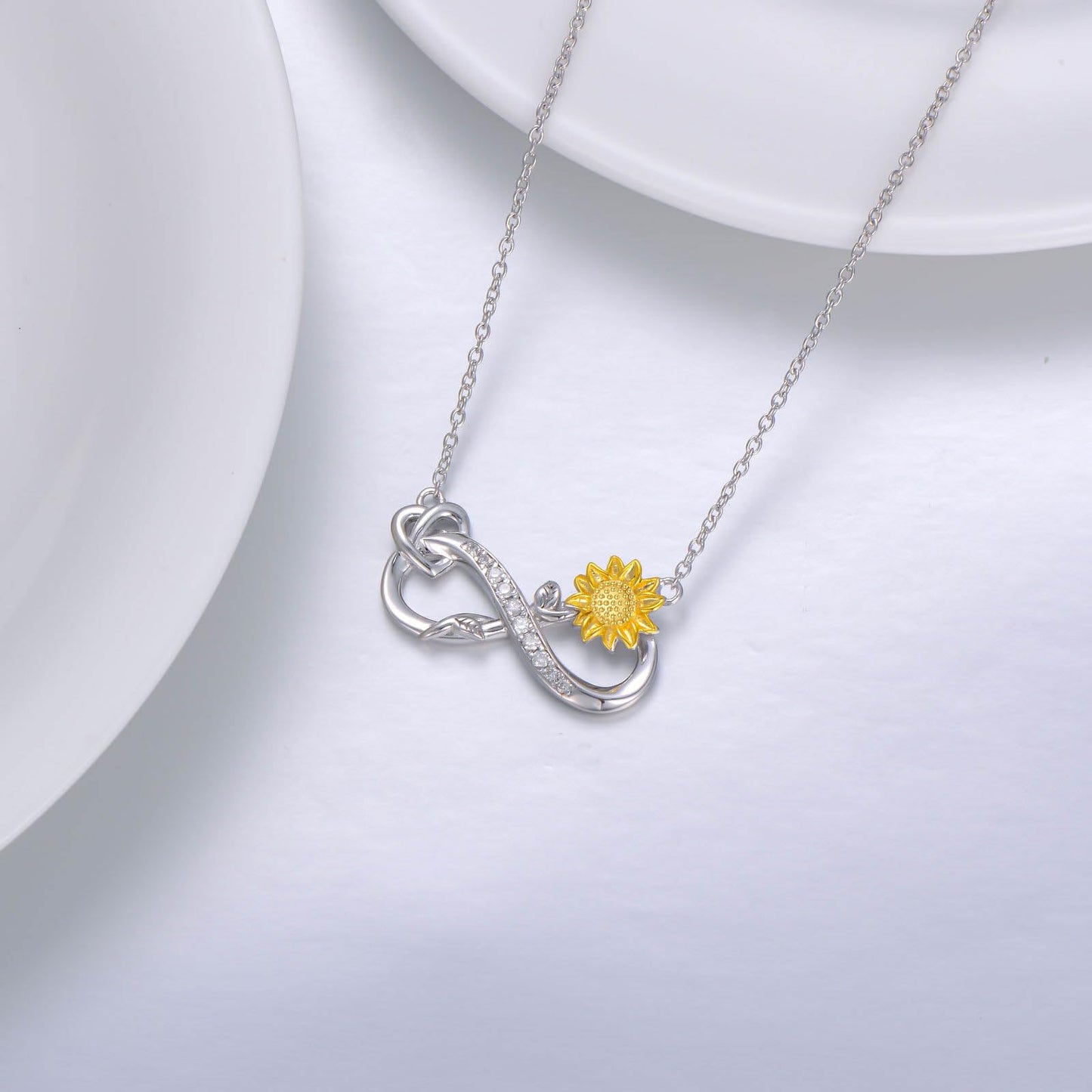 ZBA Natural Diamond Sunflower Necklace Sterling Silver Infinity Jewelry for Women Valentines Mothers Day Gifts for Mom Mother Her Wife Girlfriend Anniversary