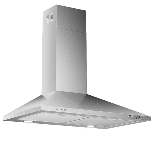 Soonye 30 Inch Wall Mount Range Hood Stainless Steel Ducted/Ductless Convertible Kitchen Exhaust Hood with 450 CFM Motor, 3 Speed Fan, LED Lighting and Dishwasher Safe Filters