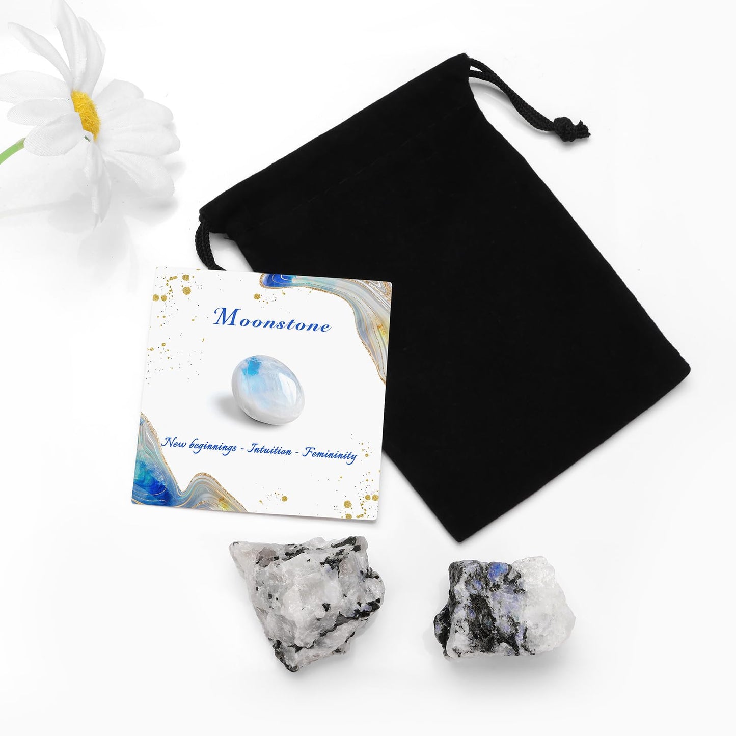 GolbalJew Moonstone Natural Raw Crystals 2PCS Healing Crystal Stones 1.2-2.0” Reiki Healing Gemstones for Meditation Chakra Balance Home Decor