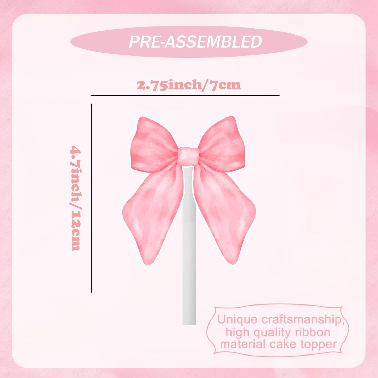 24PCS Coquette Bow Cupcake Toppers, Pink Bow Coquette Birthday Cake Decorations for Bachelorette Bridal Engagement Wedding Girl Baby Shower Bow Theme Party Decor