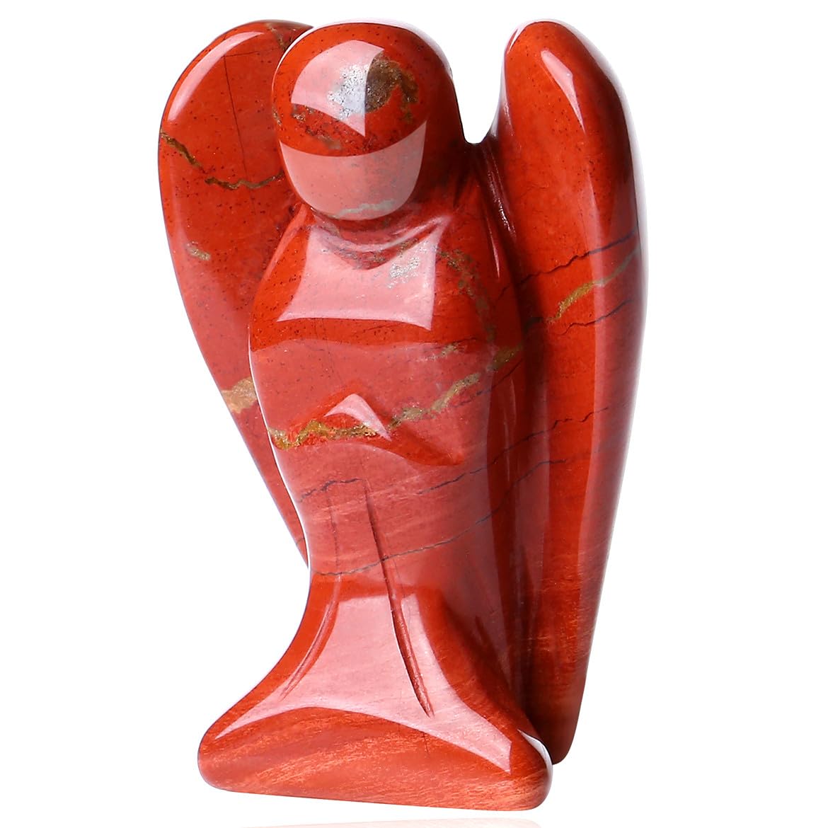 QINJIEJIE Red Jasper Crystal Angel Decor Guardian Angel Statue Hand Carved Stone Figurines Reiki Gemstones Room Home Office Decorations Gifts for Women