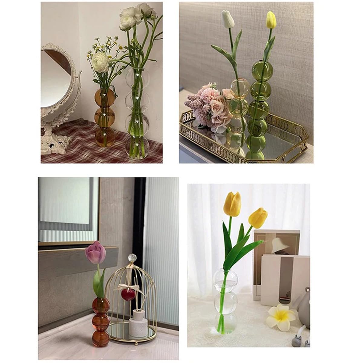 LKXHarleya Aesthetic Ball Aesthetic Decorative Vase, Glass Bubble Vases Ball Bud Vase for Centerpieces, Flower Arrangement, 2.36 x 8.66 Inch, Brown