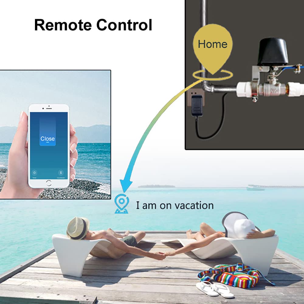 EVERSECU Tuya Smart WiFi & Bluetooth Smart Water Valve, Shutoff WiFi Control Water Valve Compatible with Alexa, Google and Application Program iOS/Android