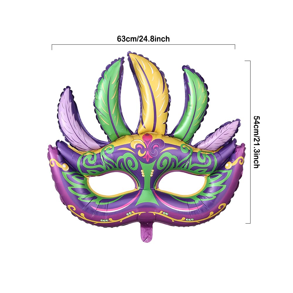 Mardi Gras Purple Green Yellow Gold Balloon Garland Arch Kit 156Pcs with Large Mardi Mask Explosion Star Foil Balloons for Carnival Birthday Masquerade Party Decorations Fat Tuesday Party Supplies