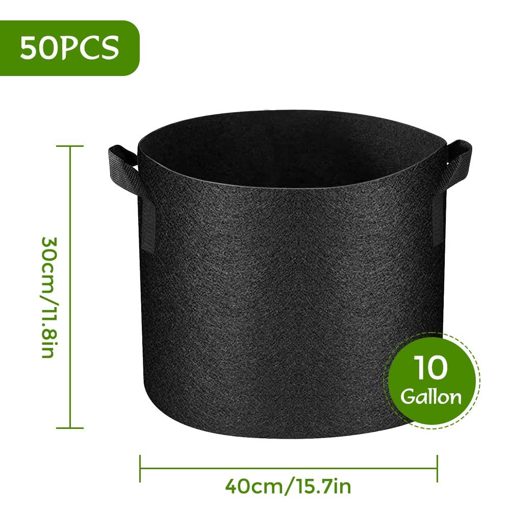 Airsnigi 50 Pack 10 Gallon Grow Bags Bulk, Heavy Duty Thickened Fabric Pots Nonwoven Plant Bags with Handles, Breathable Plant Growing Containers Bags for Nursery Garden Fruit Vegetable Flower