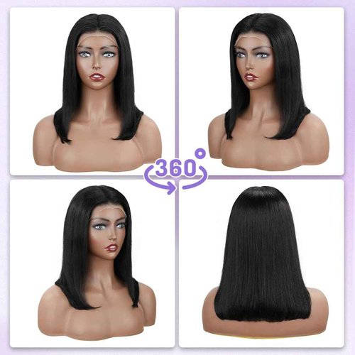 YYJP 12 Inch Bob Wig Human Hair - Natural Black 13x4 HD Lace Front Wigs Human Hair for Black Women, 180% Density, Natural Hairline, Straight Short Glueless Wigs Human Hair Pre Plucked Pre Cut Bob