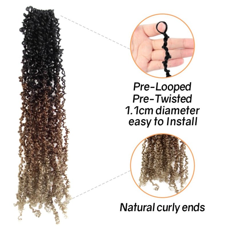 16 Inch 10 Packs Yanky Twist Crochet Hair Pre-twisted 3 Tones Ombre Brown Kinky Mini Spring Twist Small Curly Senegalese Twist Braids (OT30/27-10P)