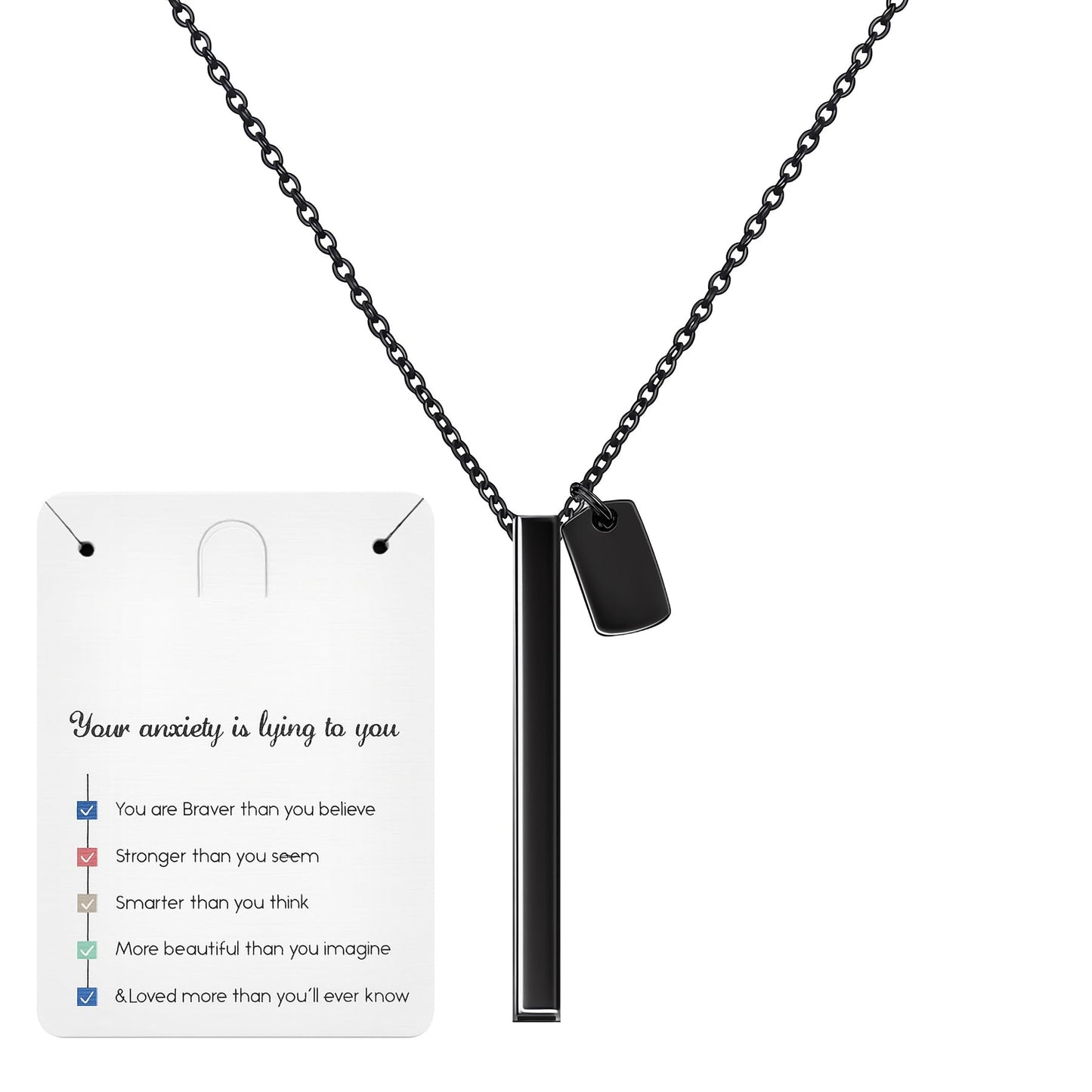 ENFANTRY Breathing necklace Mindfulness Anxiety necklace breathing Black Stainless Steel Stress Relief pendant Meditation Anxiety Relief Gifts for Women Men
