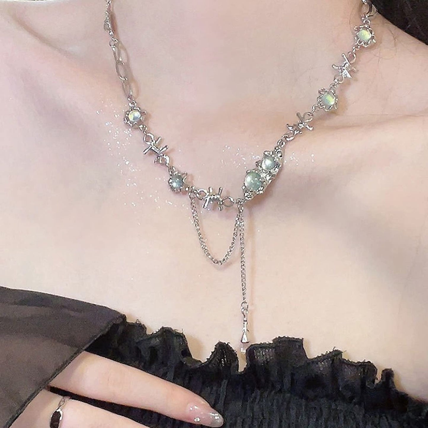Buyongwant Irregular Necklace for Women Y2k Zircon Splice Necklace Collar Chain Hip Hop High Grade Fashion 17.7 Inch