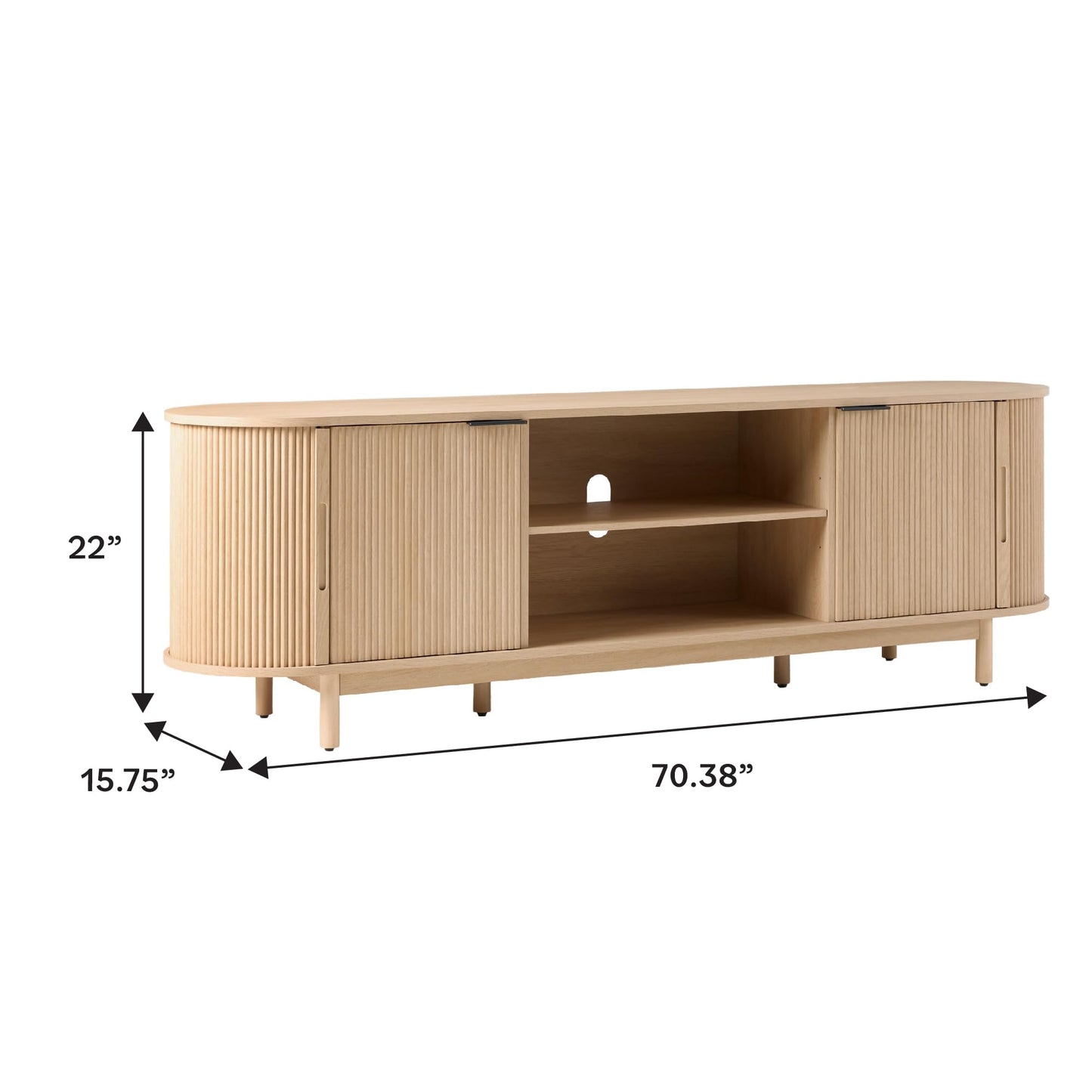 Walker Edison Modern Curved Reeded TV Stand for TVs up to 70 Inches, Credenza with Sliding Doors and Adjustable Shelves, TV Stand with Cord Management Cutout, 70 Inch, Coastal Oak